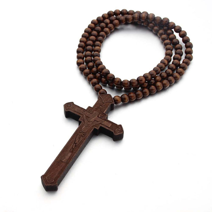 Jesus Cross Wooden Necklace