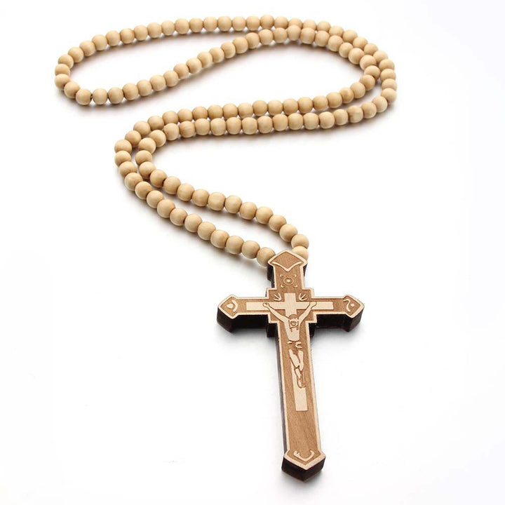 Jesus Cross Wooden Necklace