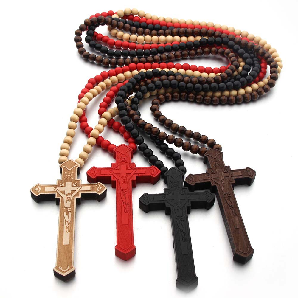 Jesus Cross Wooden Necklace