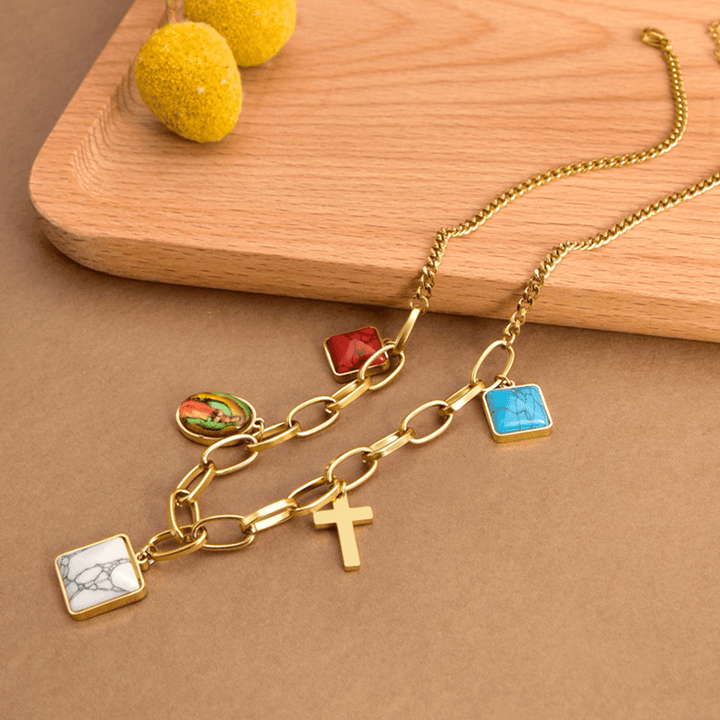 Casual Style Our Lady of Guadalupe Turquoise Cross Chocker Necklace