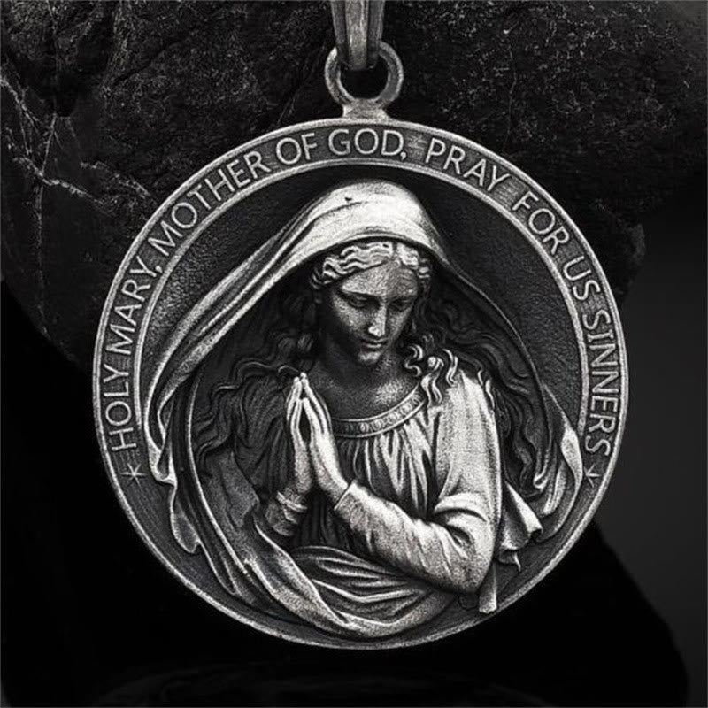 Retro Style Virgin Mary Pray for us Pendant Necklace