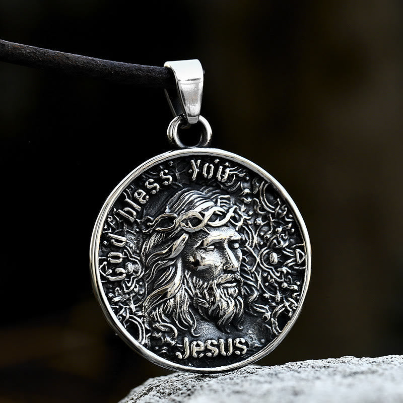 Classic Style Crafted God Bless You Jesus Pendant Necklace