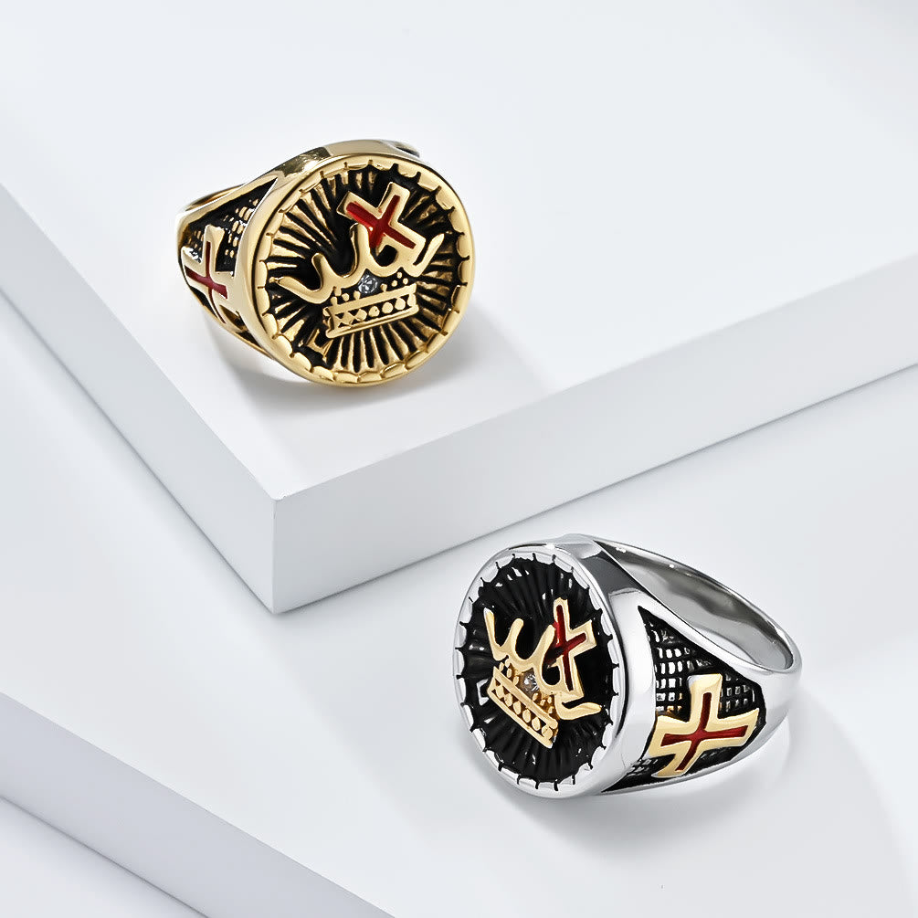 Retro Style Cross & Crown Titanium Ring