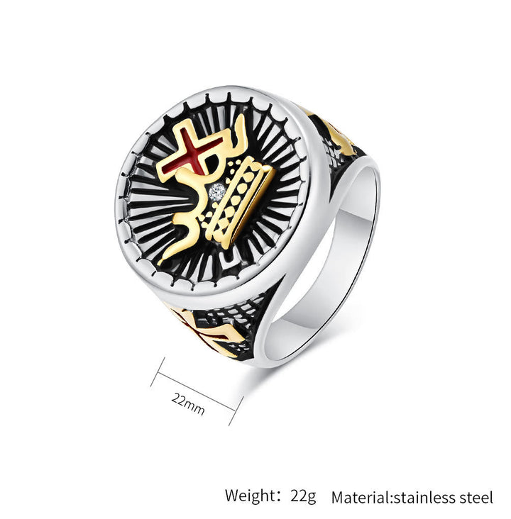 Retro Style Cross & Crown Titanium Ring