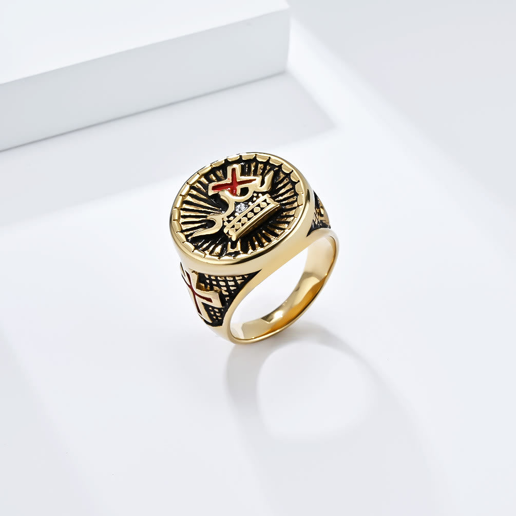 Retro Style Cross & Crown Titanium Ring