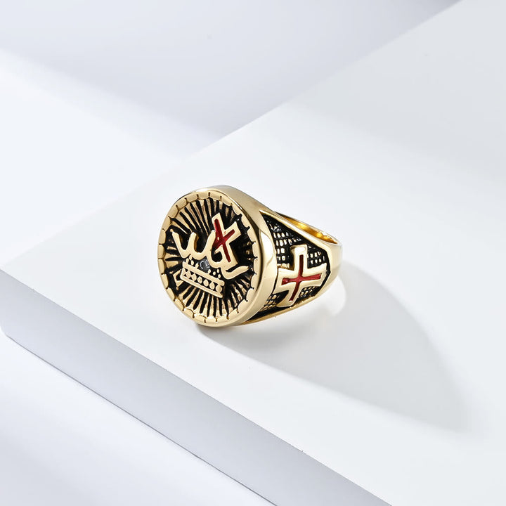Retro Style Cross & Crown Titanium Ring