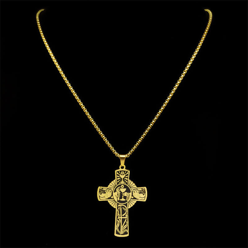 Multi-element Style Eucharist Halo Grapevine Cross Necklace