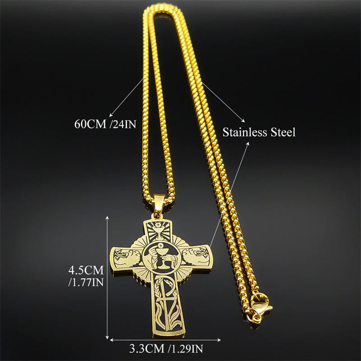 Multi-element Style Eucharist Halo Grapevine Cross Necklace