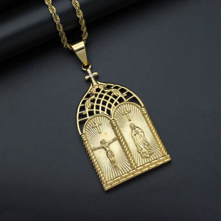 Classic Style Jesus & Our Lady Church Door Necklace
