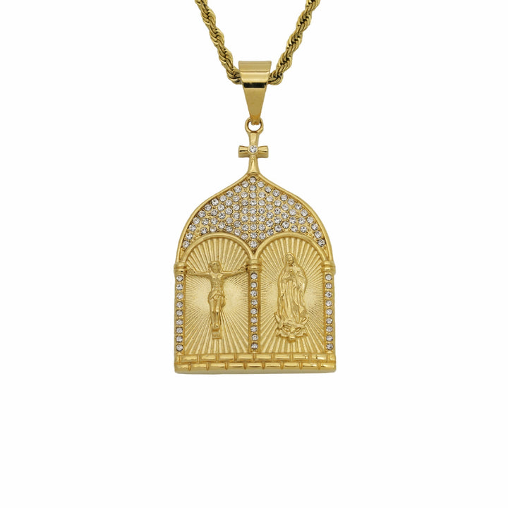 Classic Style Jesus & Our Lady Church Door Necklace