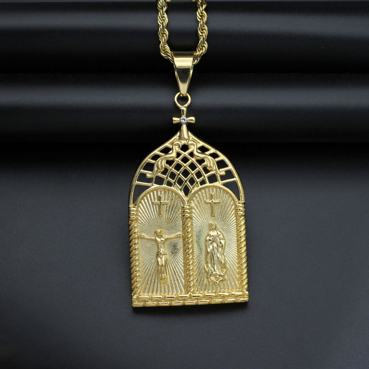 Classic Style Jesus & Our Lady Church Door Necklace