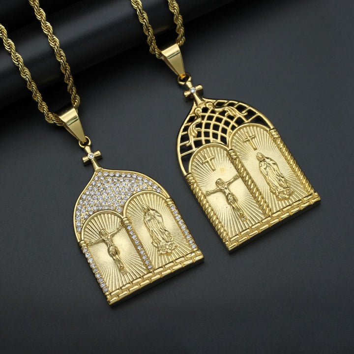 Classic Style Jesus & Our Lady Church Door Necklace