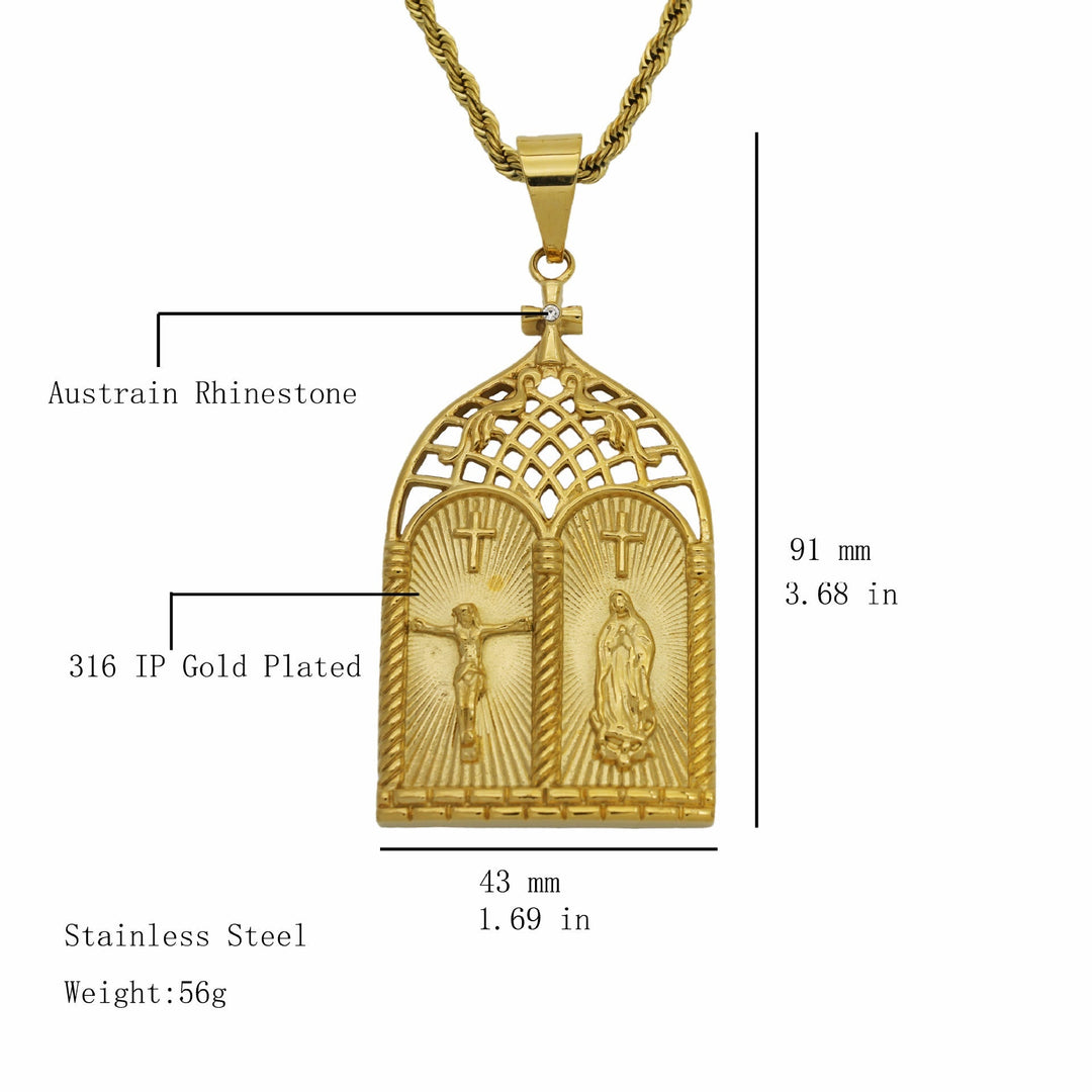 Classic Style Jesus & Our Lady Church Door Necklace