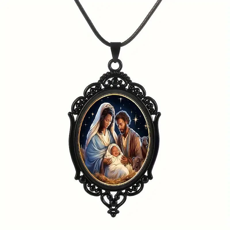 Gothic Style Black Vintage Border Nativity Alloy Necklace