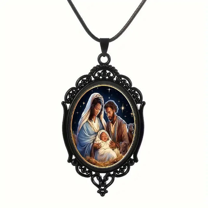 Gothic Style Black Vintage Border Nativity Alloy Necklace