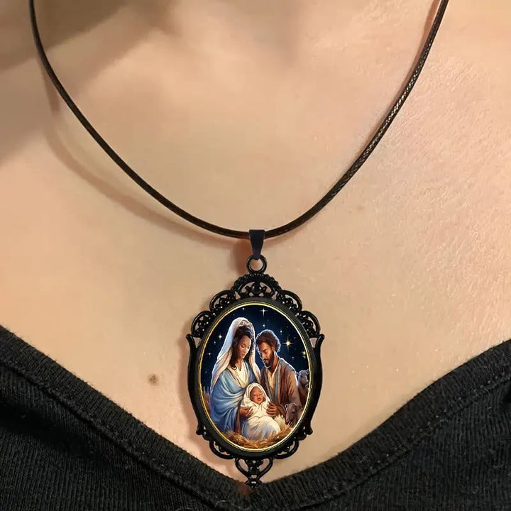 Gothic Style Black Vintage Border Nativity Alloy Necklace