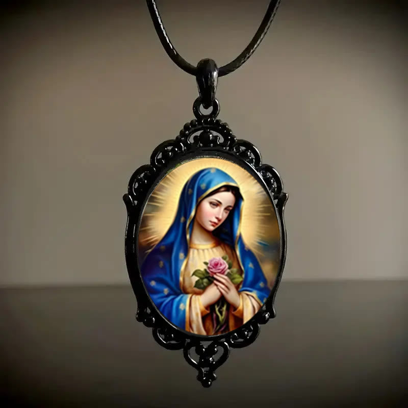 Gothic Style Vintage Border Our Lady of Guadalupe Necklace