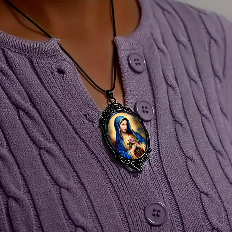 Gothic Style Vintage Border Our Lady of Guadalupe Necklace