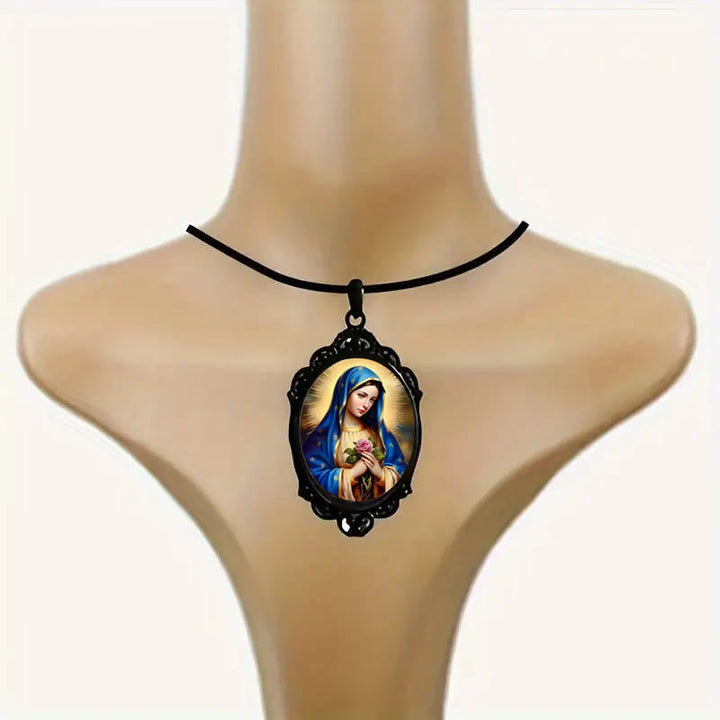 Gothic Style Vintage Border Our Lady of Guadalupe Necklace
