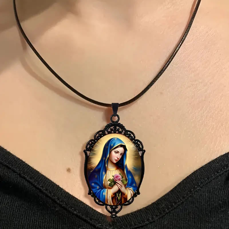 Gothic Style Vintage Border Our Lady of Guadalupe Necklace