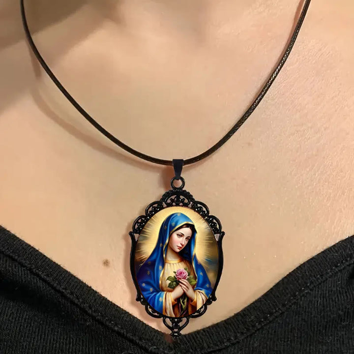 Gothic Style Vintage Border Our Lady of Guadalupe Necklace