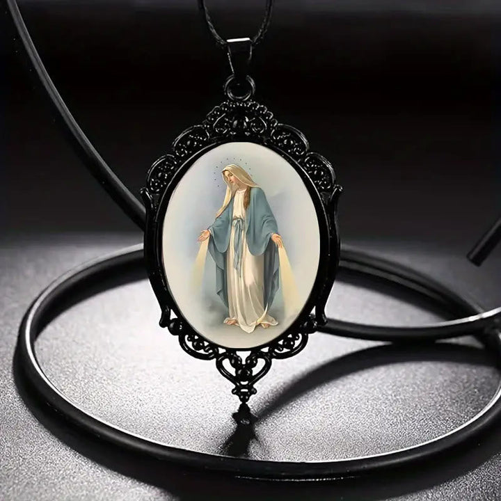 Gothic Style Vintage Border Our Lady of Grace Necklace