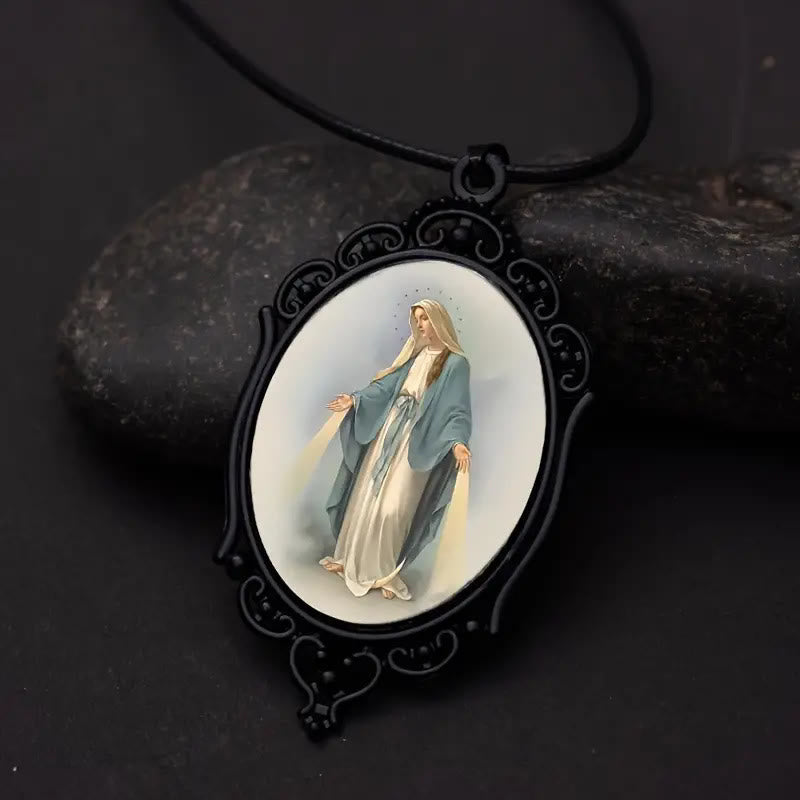 Gothic Style Vintage Border Our Lady of Grace Necklace