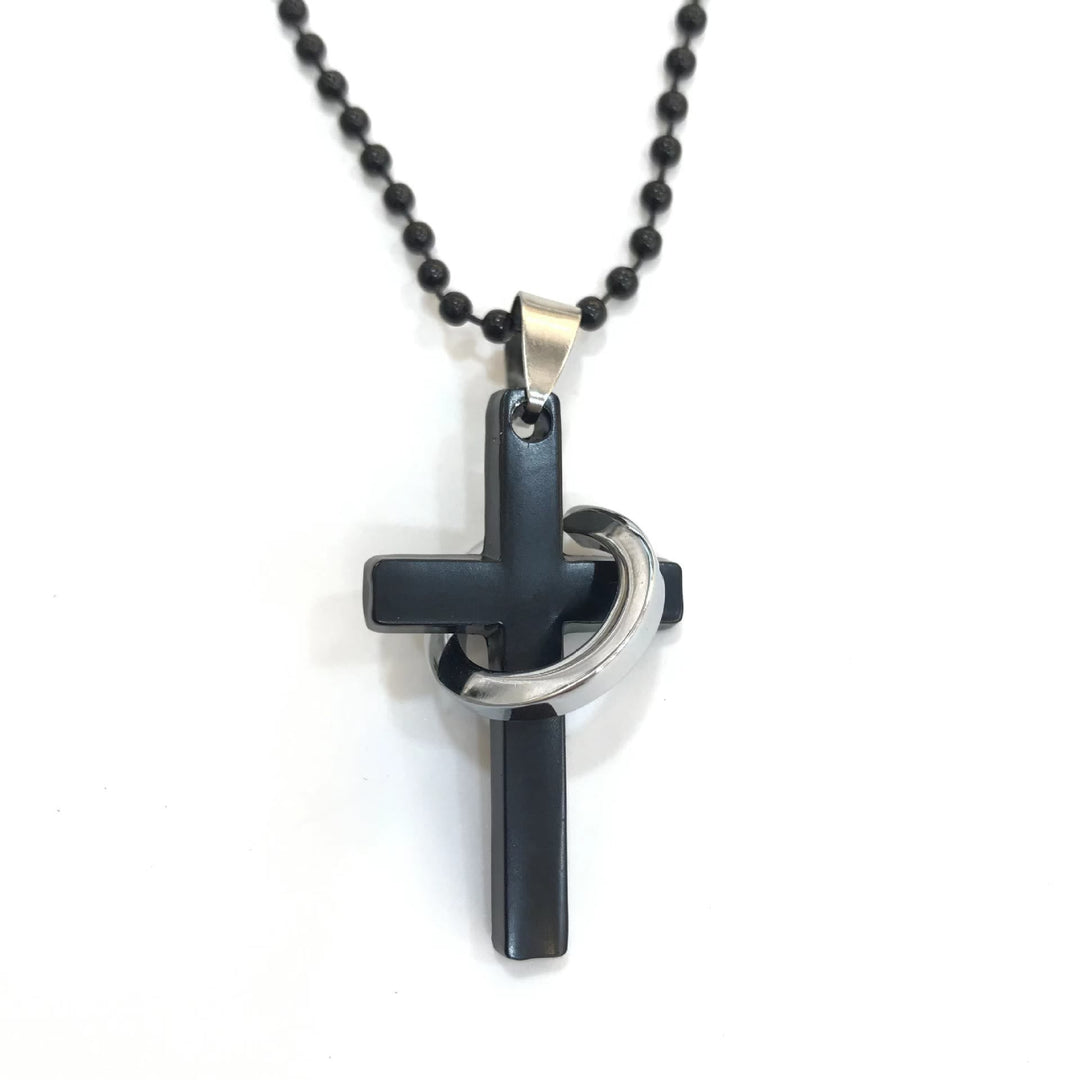 Minimalist Style Cross Ring Black Pendant Alloy Necklace