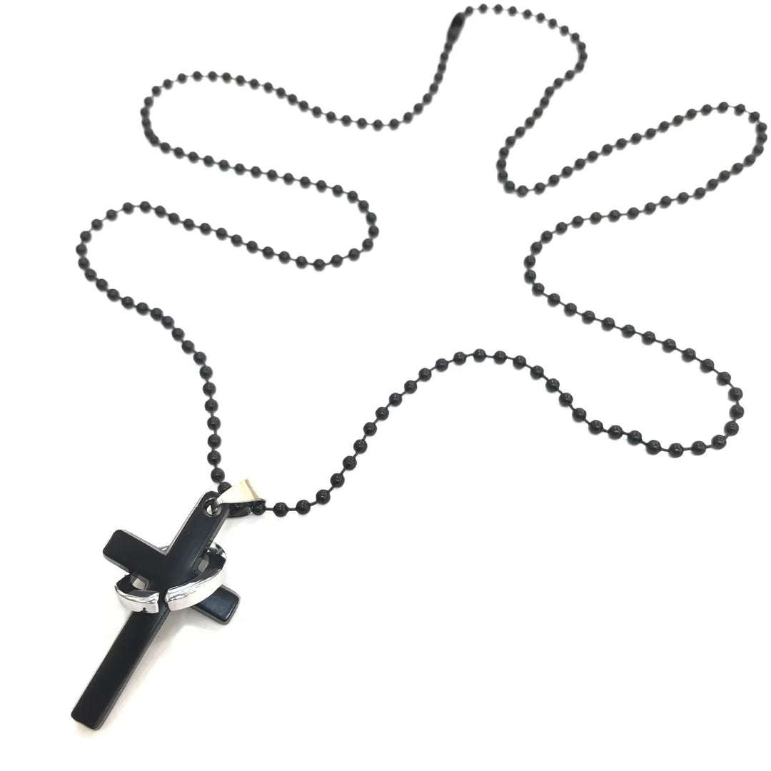 Minimalist Style Cross Ring Black Pendant Alloy Necklace