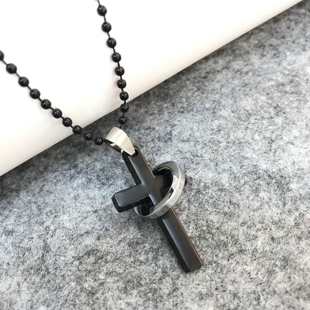 Minimalist Style Cross Ring Black Pendant Alloy Necklace