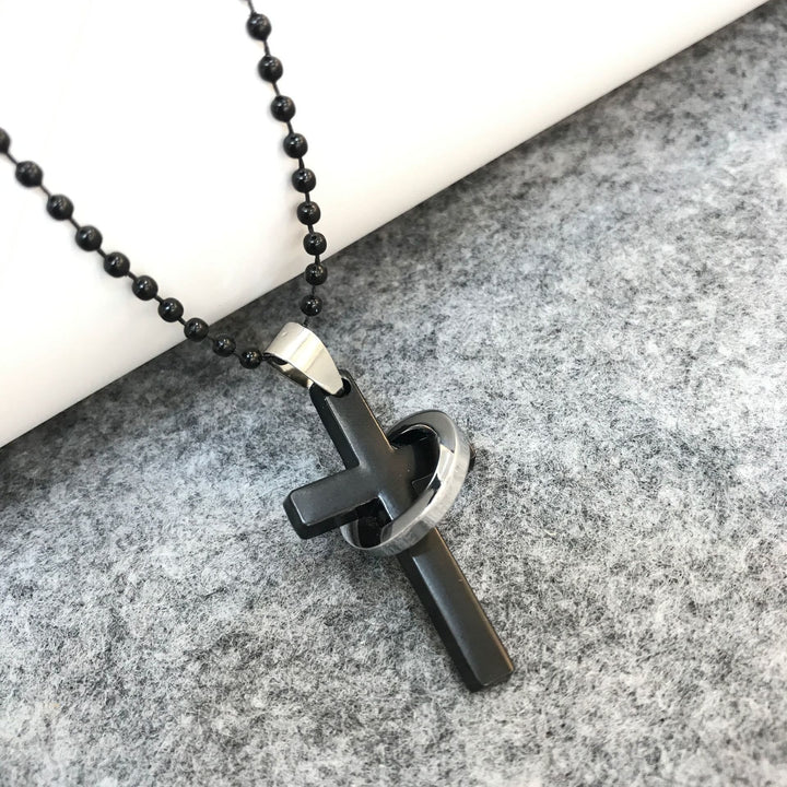Minimalist Style Cross Ring Black Pendant Alloy Necklace