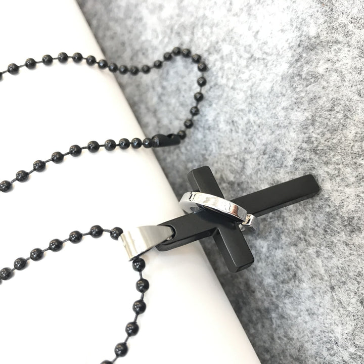 Minimalist Style Cross Ring Black Pendant Alloy Necklace