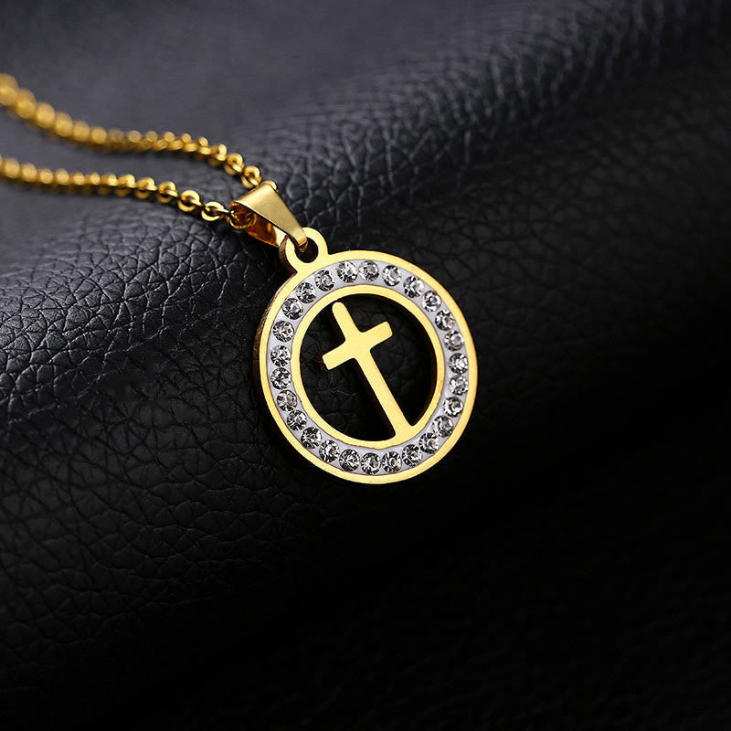 2 Minimalist Style Cross Golden Pendant Stainless Steel Necklace