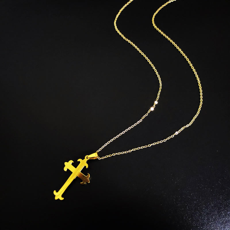 2 Minimalist Style Cross Golden Pendant Stainless Steel Necklace