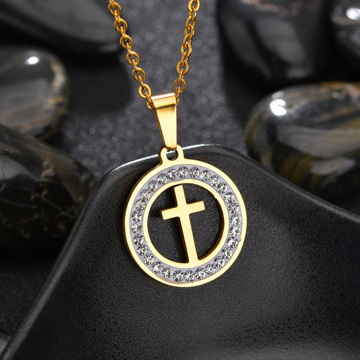 2 Minimalist Style Cross Golden Pendant Stainless Steel Necklace