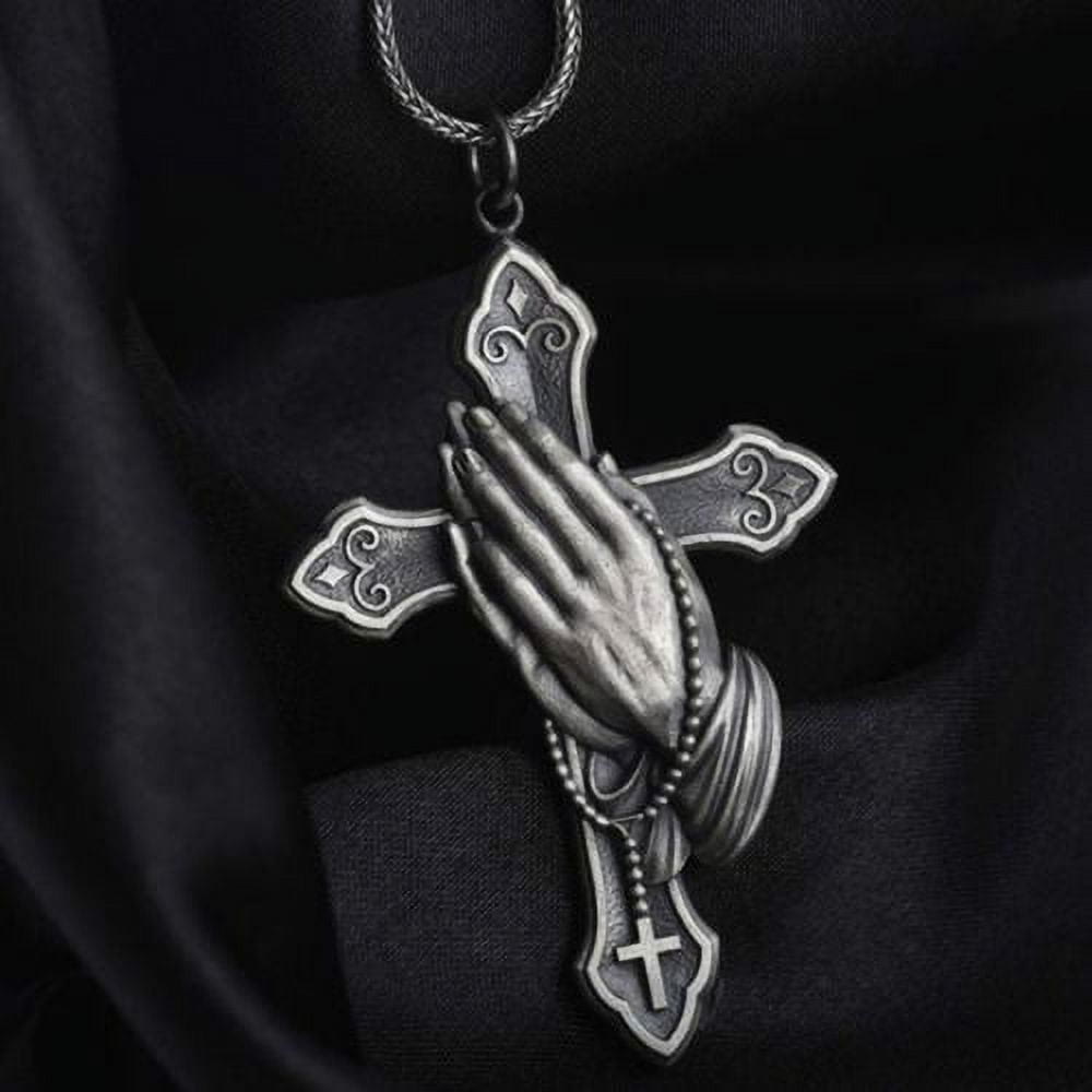 Classic Style Praying Hands Cross Pendant Titanium Necklace