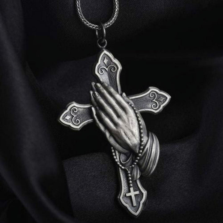 Classic Style Praying Hands Cross Pendant Titanium Necklace