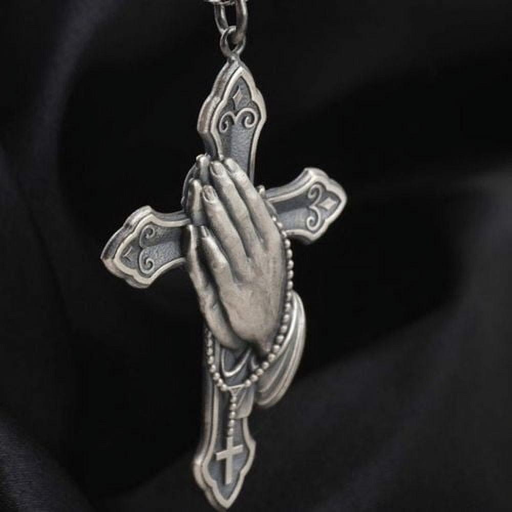 Classic Style Praying Hands Cross Pendant Titanium Necklace
