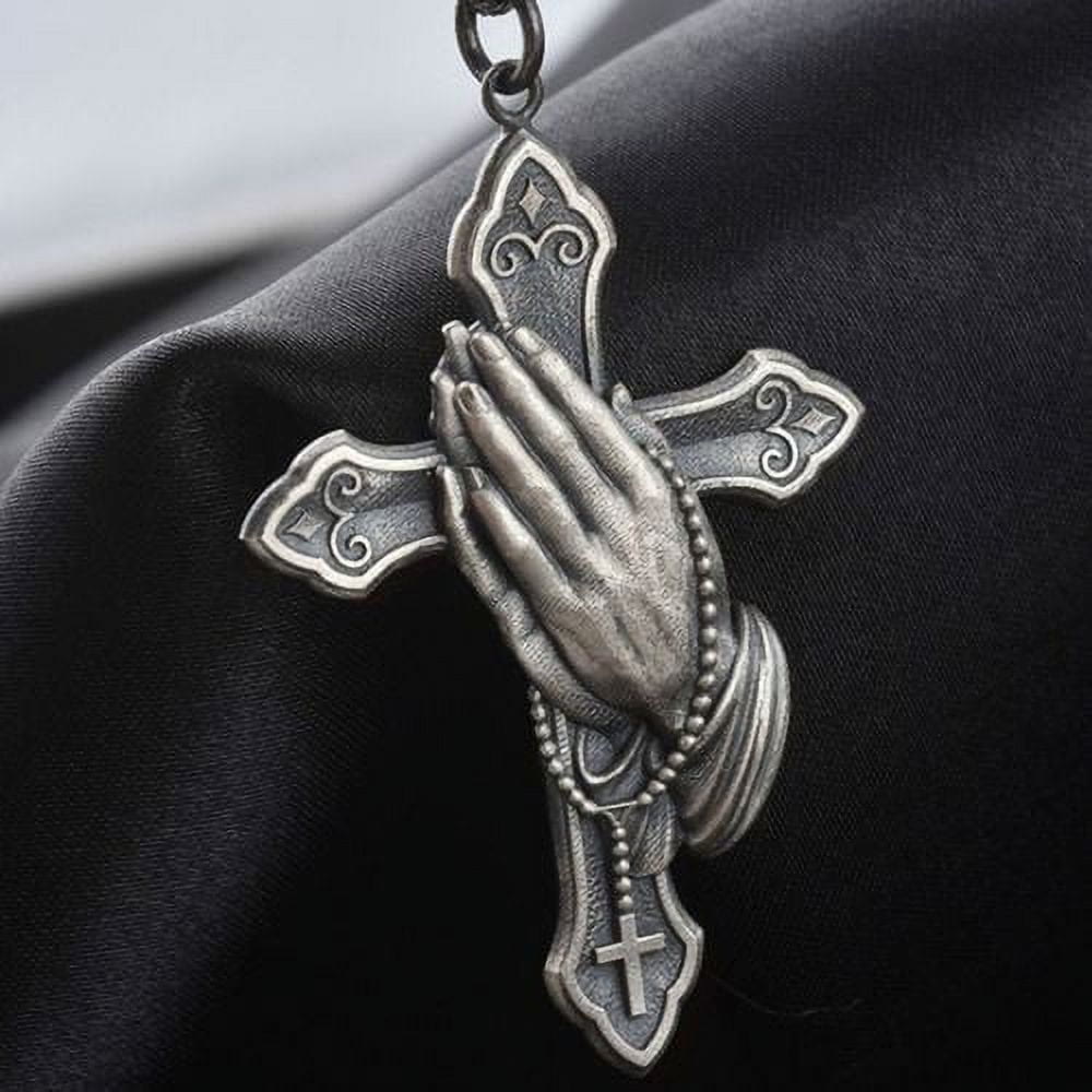 Classic Style Praying Hands Cross Pendant Titanium Necklace