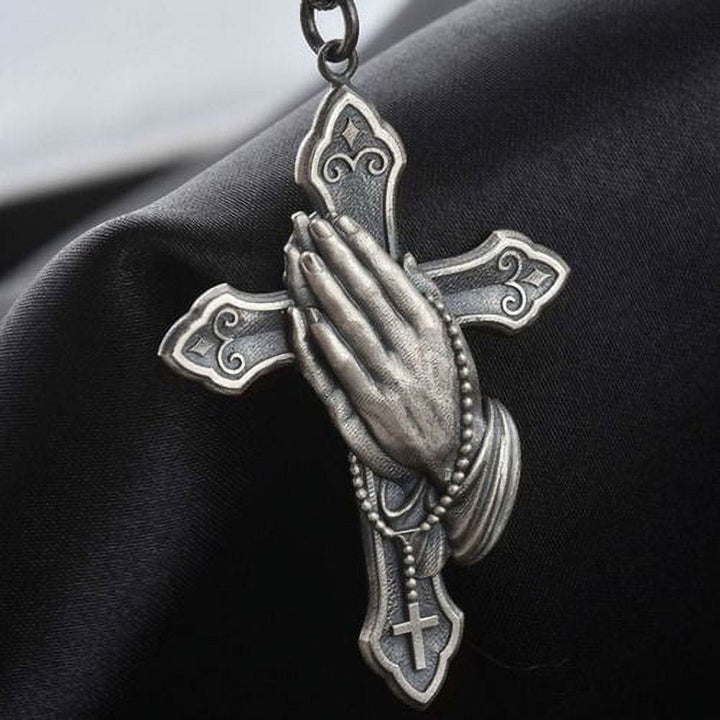 Classic Style Praying Hands Cross Pendant Titanium Necklace