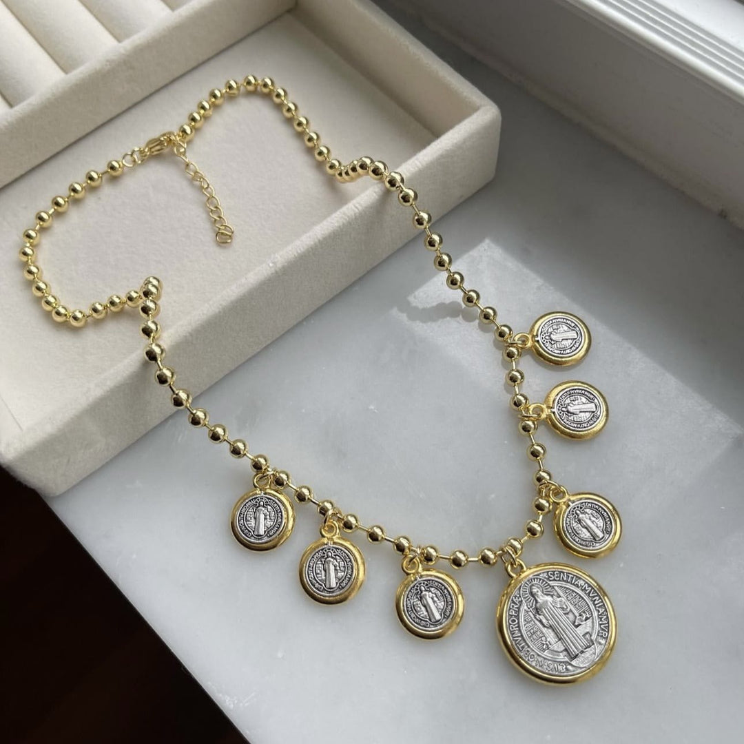 Retro Style 6 St. Benedict Pendant Chain Necklace
