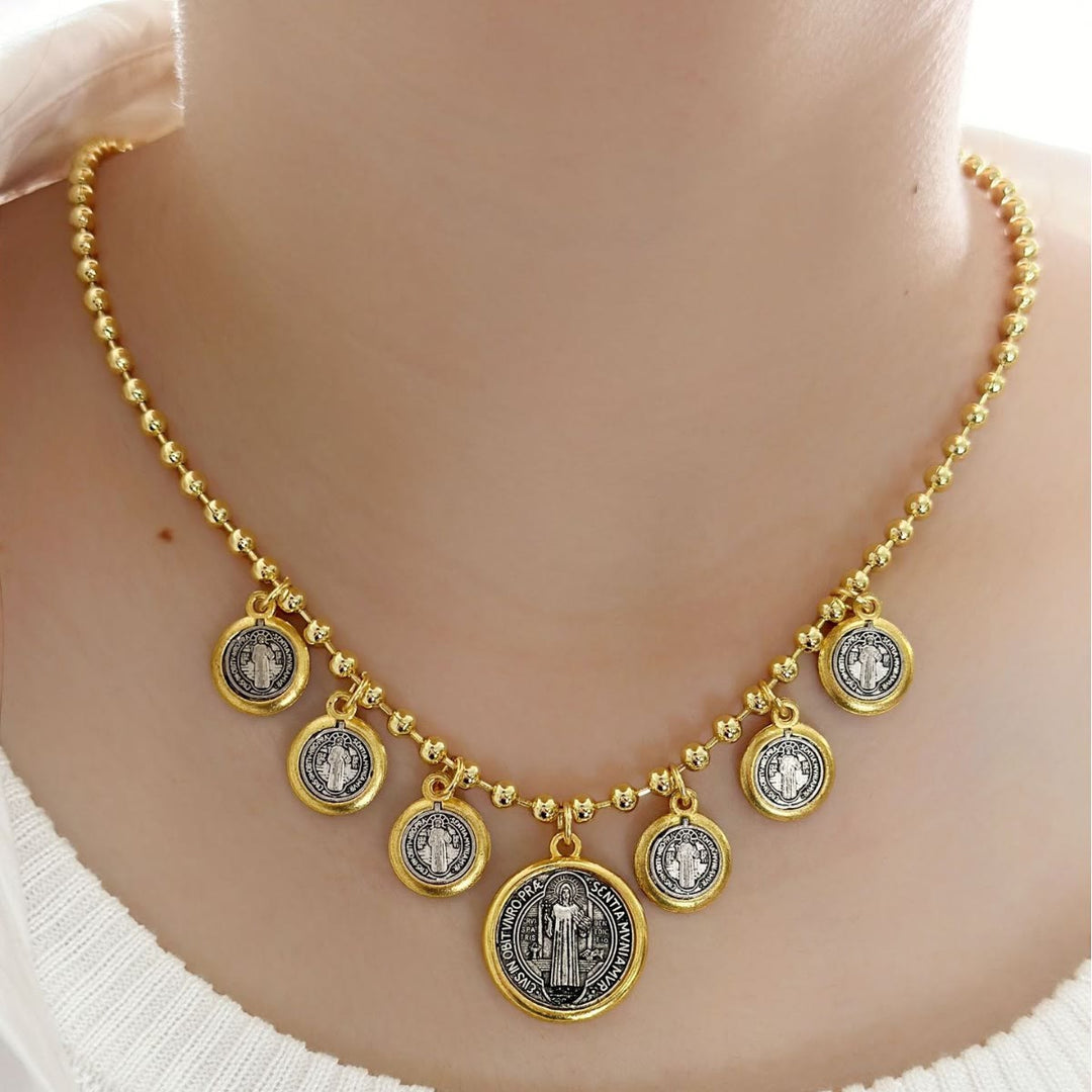 Retro Style 6 St. Benedict Pendant Chain Necklace
