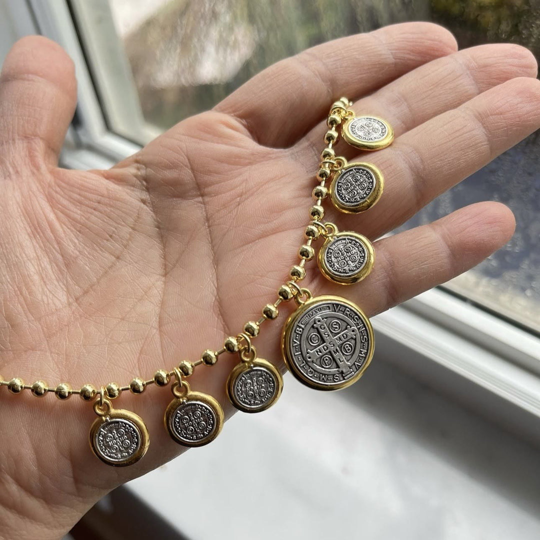 Retro Style 6 St. Benedict Pendant Chain Necklace