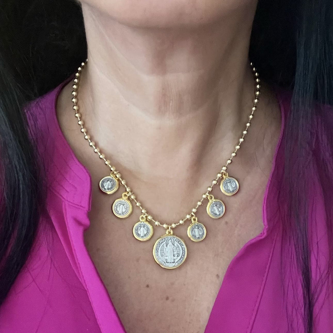 Retro Style 6 St. Benedict Pendant Chain Necklace