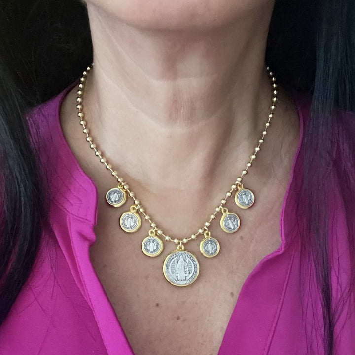 Retro Style 6 St. Benedict Pendant Chain Necklace