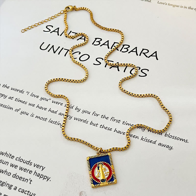 Modern Style Colorful St. Benedict Square Medal Pendant Necklace