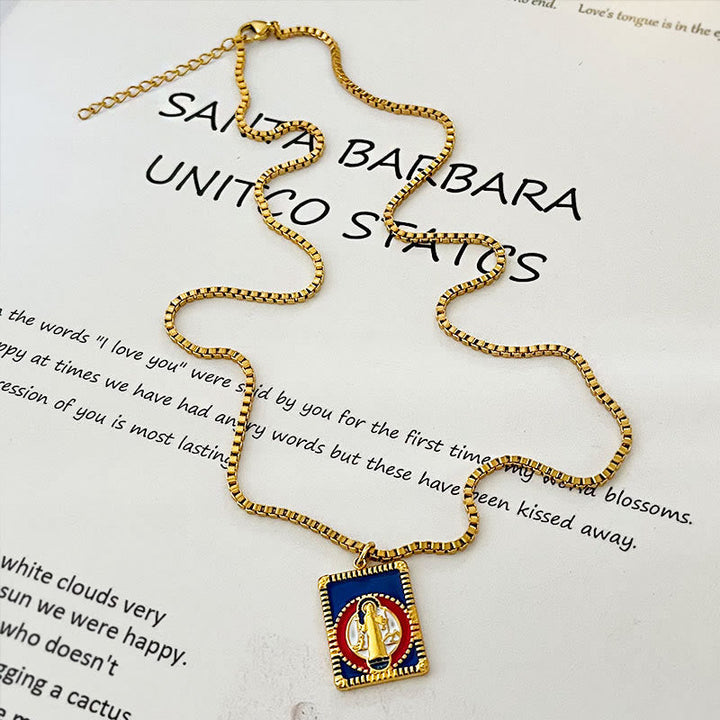 Modern Style Colorful St. Benedict Square Medal Pendant Necklace