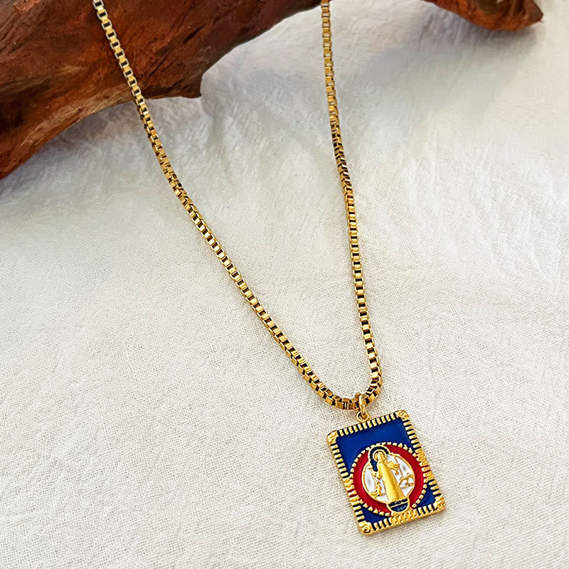 Modern Style Colorful St. Benedict Square Medal Pendant Necklace