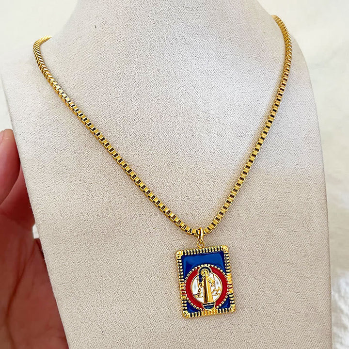 Modern Style Colorful St. Benedict Square Medal Pendant Necklace