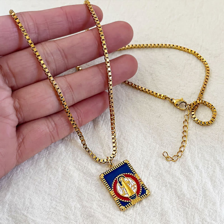 Modern Style Colorful St. Benedict Square Medal Pendant Necklace